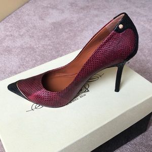 Rachel Roy red snake skin heels